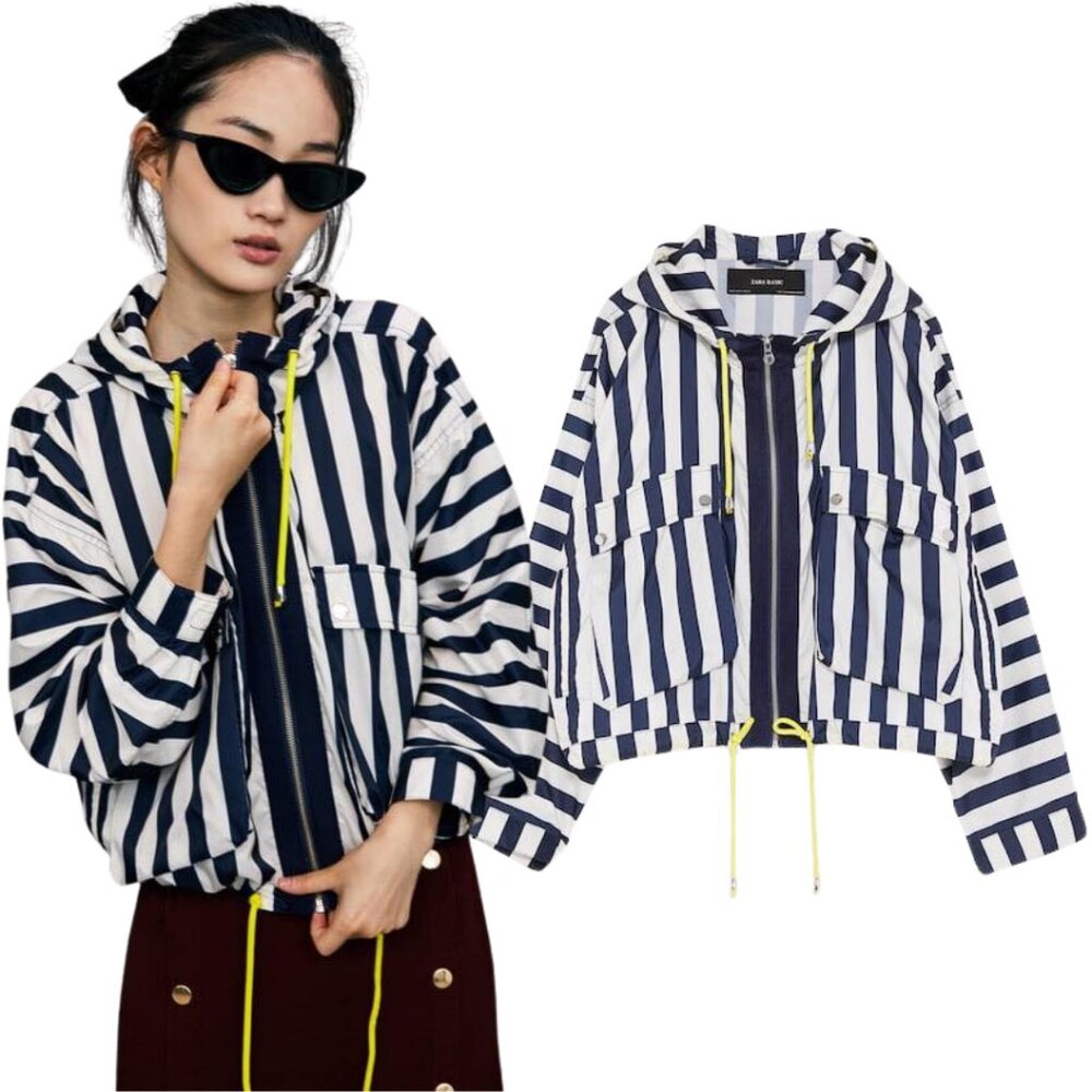 Zara Basic Striped Hooded Lightweight Cropped Jac… - image 2
